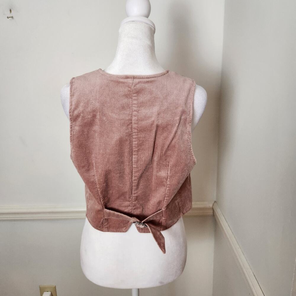 By Anthropologie Vest Sz 4 Womens Corduroy Maeve Pink Buttonup Crop Boho Casual - Picture 6 of 16